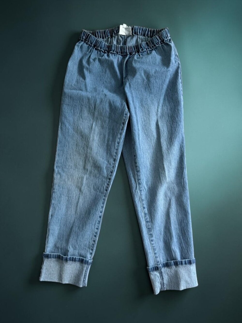 DIANE GILMAN Denim Cuffed Cropped Pull On Jeans Size Large NEW NWT